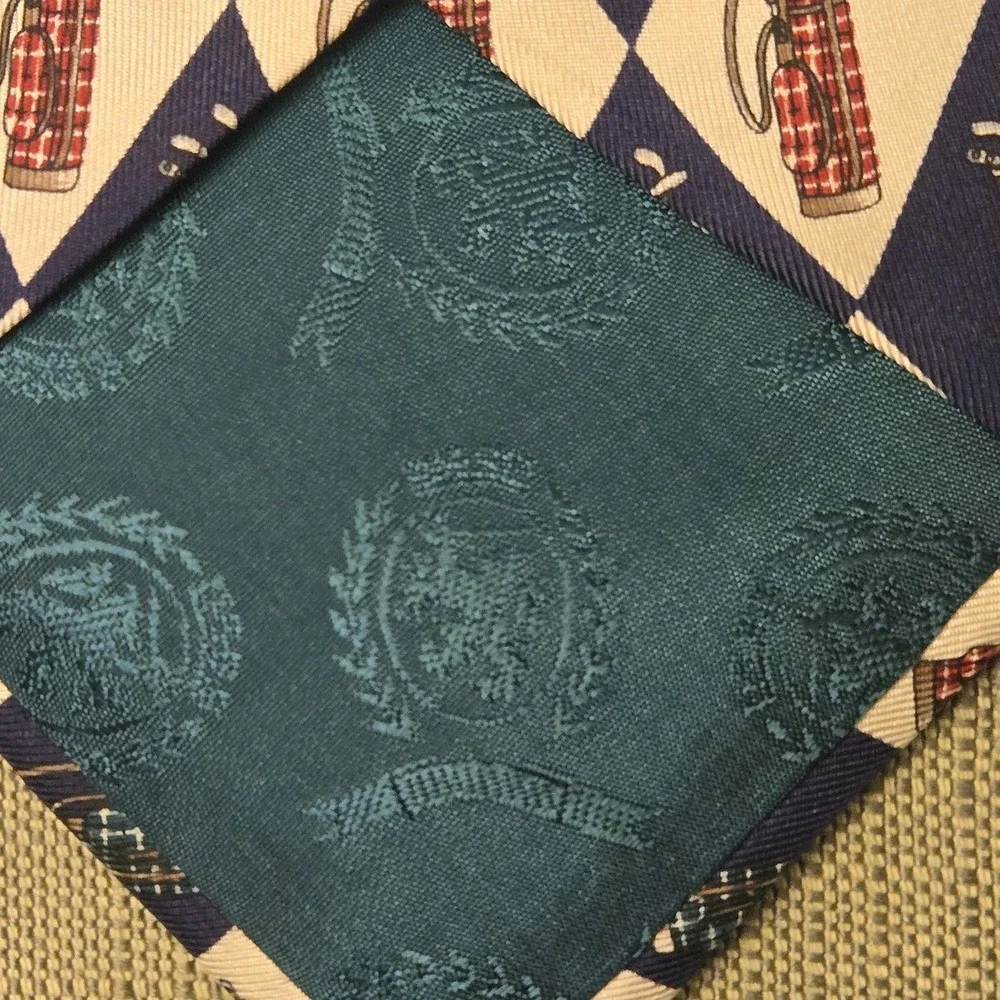 Vintage New Tommy‎ Hilfiger 100% Italian Silk Mens Necktie Golf Club Bag Tie